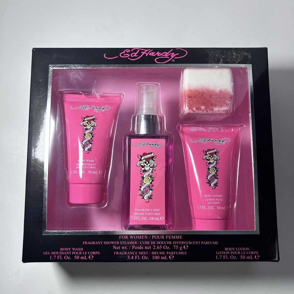 Ed Hardy Women's Body Care Gift Set Body Wash Fragrance Shower Steamer